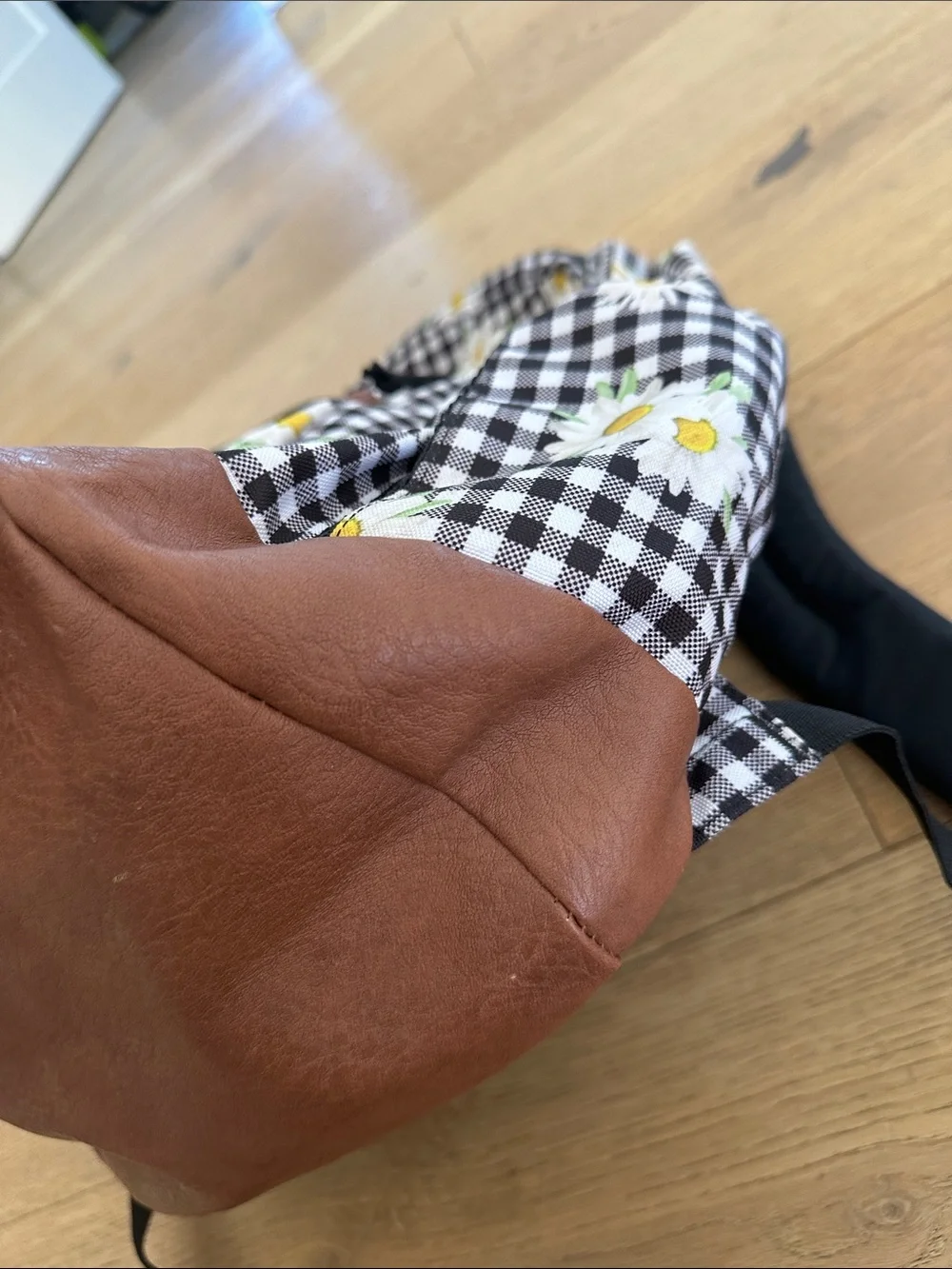 JanSport Black Gingham Daisy Print Backpack